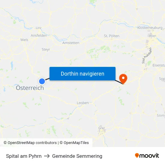 Spital am Pyhrn to Gemeinde Semmering map