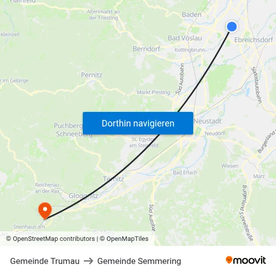 Gemeinde Trumau to Gemeinde Semmering map