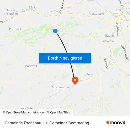 Gemeinde Eschenau to Gemeinde Semmering map