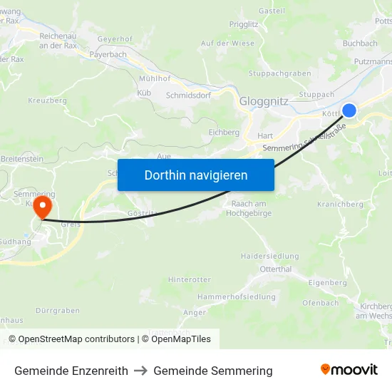 Gemeinde Enzenreith to Gemeinde Semmering map
