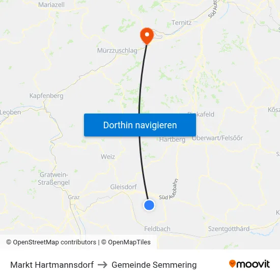 Markt Hartmannsdorf to Gemeinde Semmering map