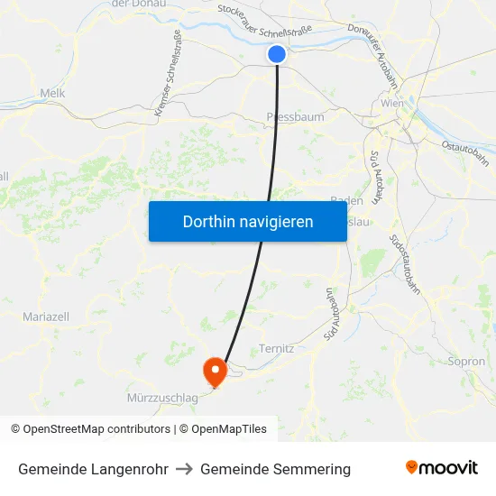 Gemeinde Langenrohr to Gemeinde Semmering map