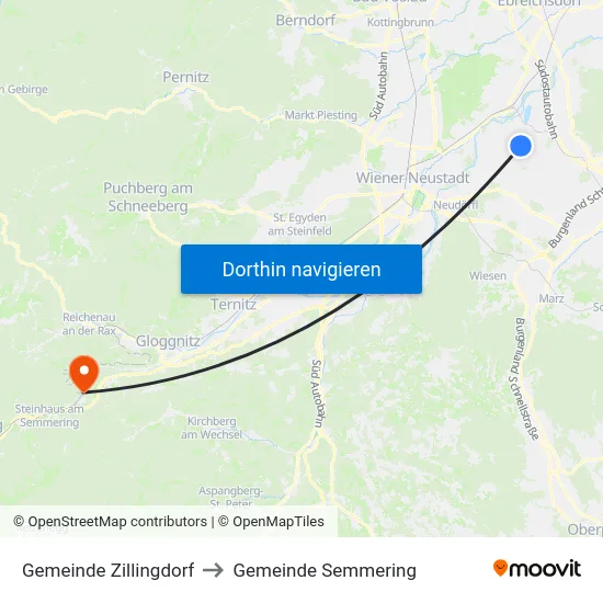 Gemeinde Zillingdorf to Gemeinde Semmering map