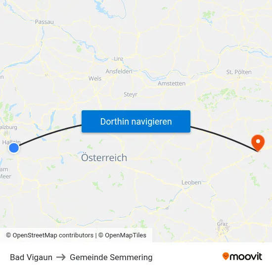Bad Vigaun to Gemeinde Semmering map