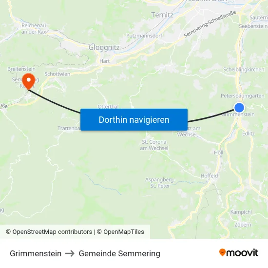 Grimmenstein to Gemeinde Semmering map