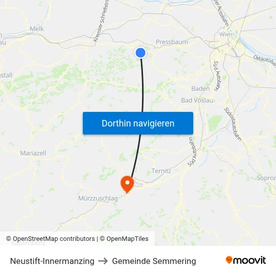 Neustift-Innermanzing to Gemeinde Semmering map