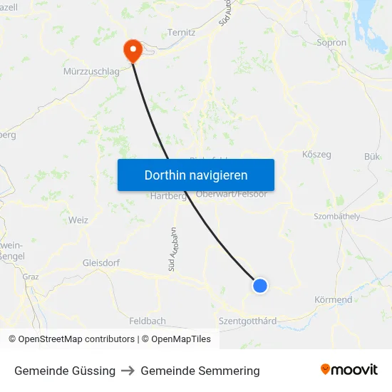 Gemeinde Güssing to Gemeinde Semmering map