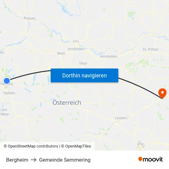 Bergheim to Gemeinde Semmering map