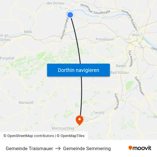 Gemeinde Traismauer to Gemeinde Semmering map