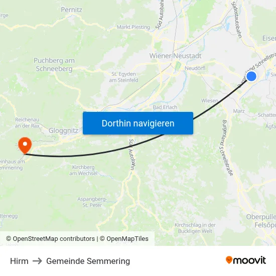 Hirm to Gemeinde Semmering map