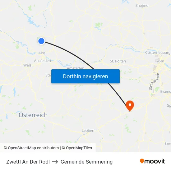 Zwettl An Der Rodl to Gemeinde Semmering map