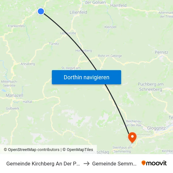 Gemeinde Kirchberg An Der Pielach to Gemeinde Semmering map
