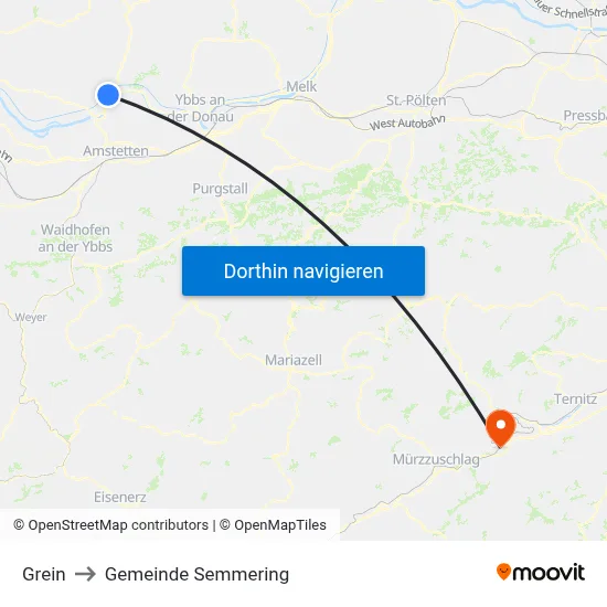 Grein to Gemeinde Semmering map
