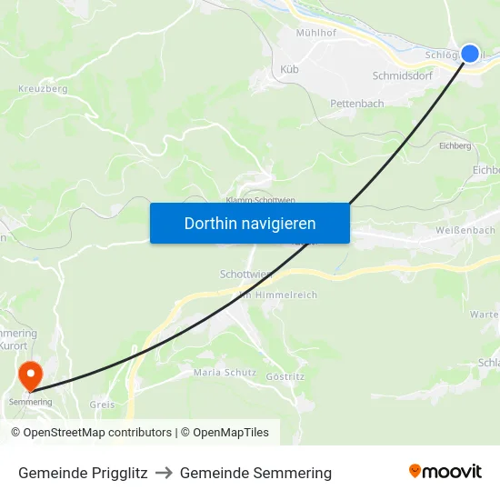 Gemeinde Prigglitz to Gemeinde Semmering map