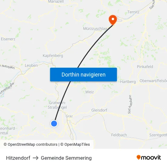 Hitzendorf to Gemeinde Semmering map