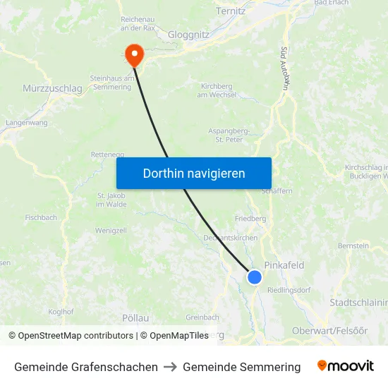 Gemeinde Grafenschachen to Gemeinde Semmering map