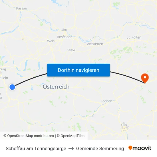Scheffau am Tennengebirge to Gemeinde Semmering map