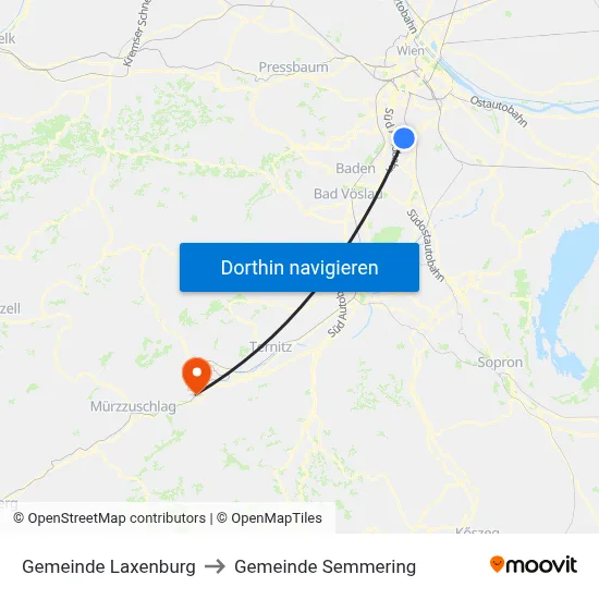 Gemeinde Laxenburg to Gemeinde Semmering map