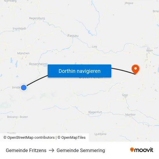 Gemeinde Fritzens to Gemeinde Semmering map