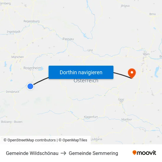 Gemeinde Wildschönau to Gemeinde Semmering map
