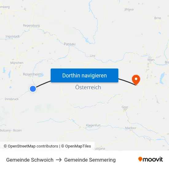 Gemeinde Schwoich to Gemeinde Semmering map