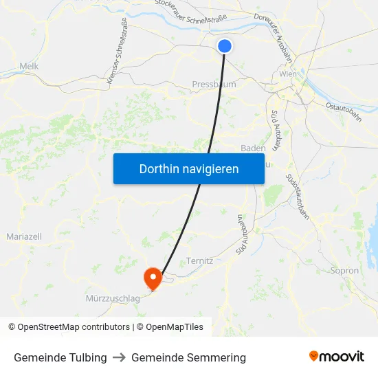 Gemeinde Tulbing to Gemeinde Semmering map