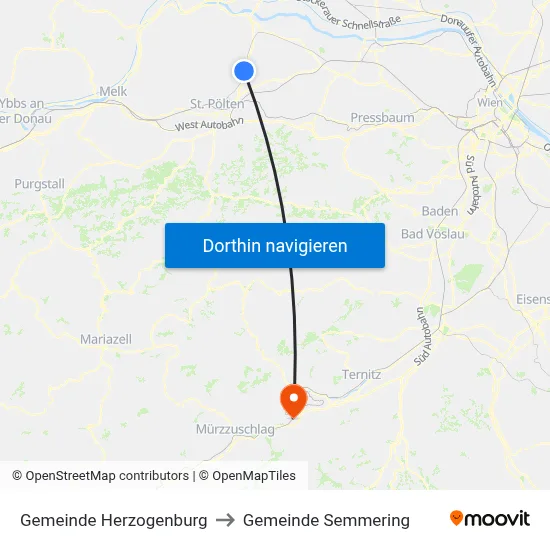 Gemeinde Herzogenburg to Gemeinde Semmering map