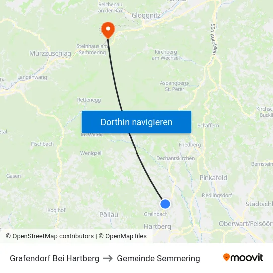 Grafendorf Bei Hartberg to Gemeinde Semmering map