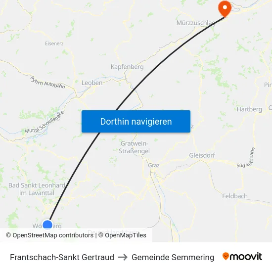 Frantschach-Sankt Gertraud to Gemeinde Semmering map