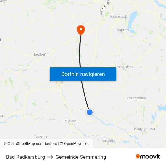 Bad Radkersburg to Gemeinde Semmering map