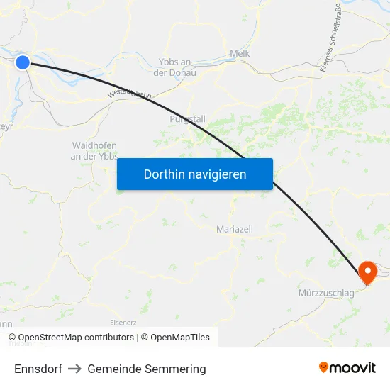 Ennsdorf to Gemeinde Semmering map