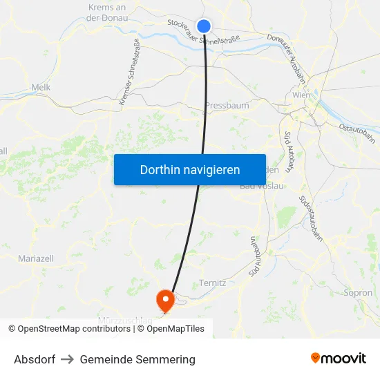 Absdorf to Gemeinde Semmering map