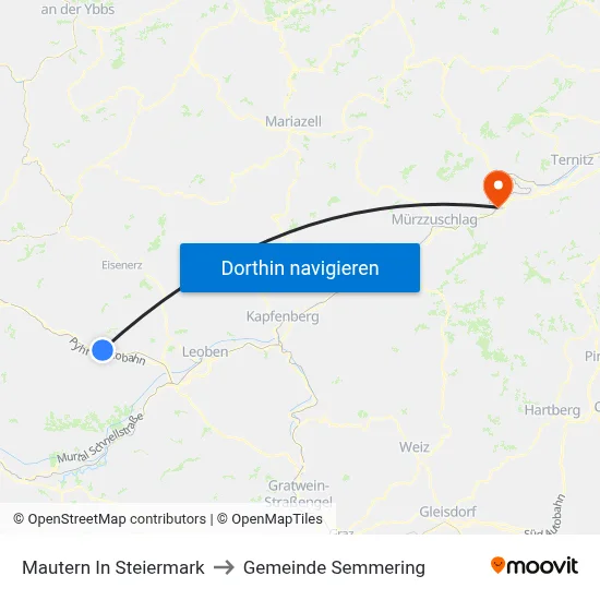 Mautern In Steiermark to Gemeinde Semmering map
