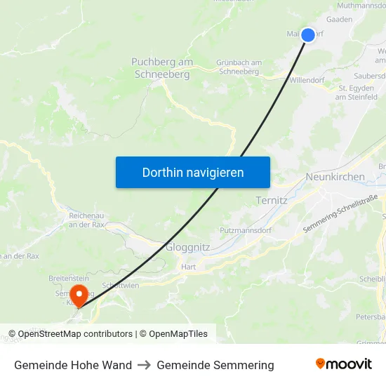 Gemeinde Hohe Wand to Gemeinde Semmering map