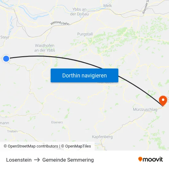 Losenstein to Gemeinde Semmering map