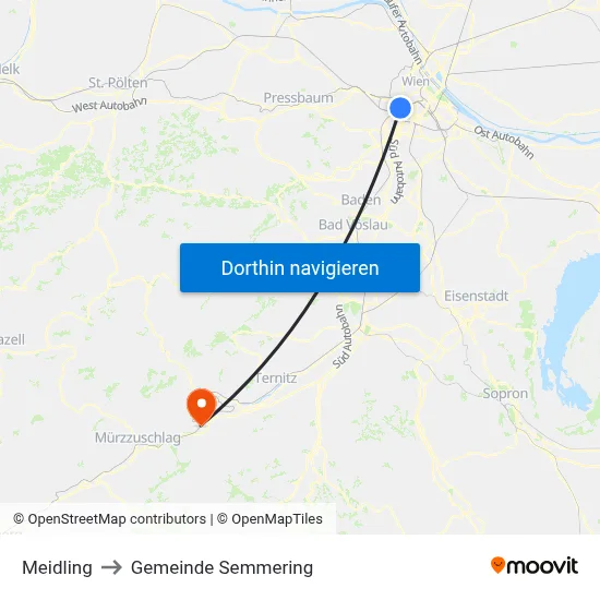 Meidling to Gemeinde Semmering map