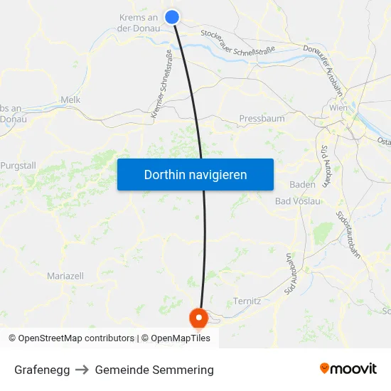 Grafenegg to Gemeinde Semmering map