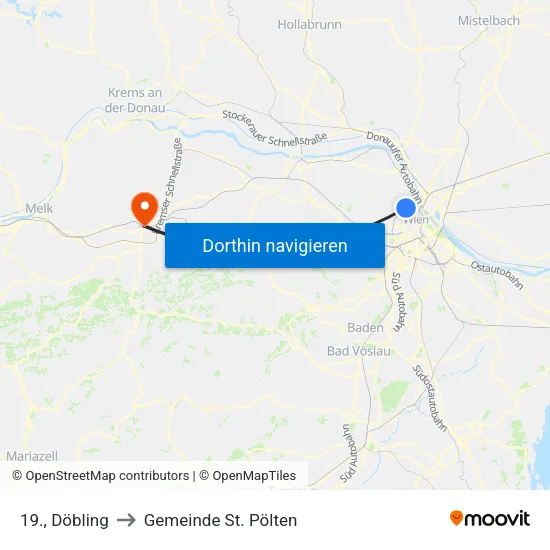 19., Döbling to Gemeinde St. Pölten map