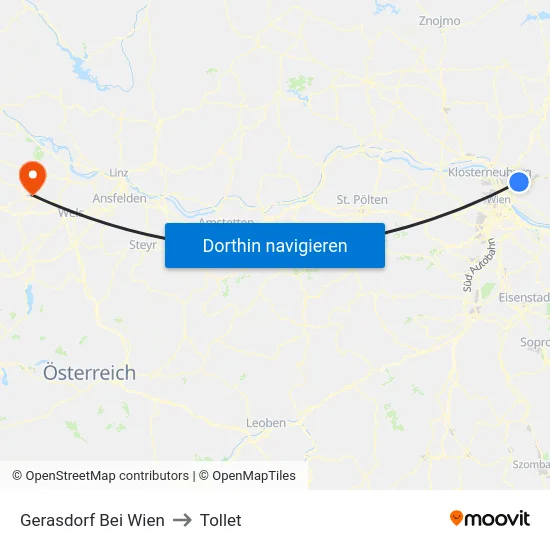 Gerasdorf Bei Wien to Tollet map