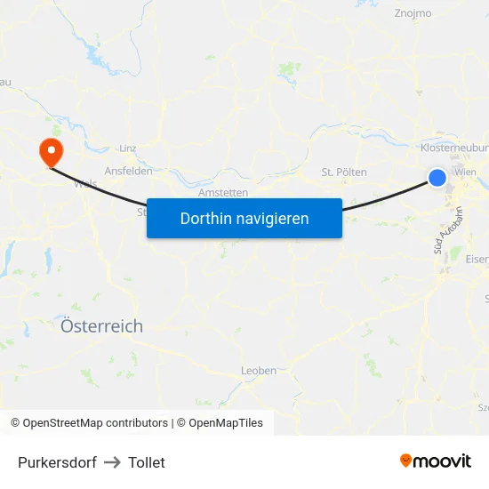 Purkersdorf to Tollet map