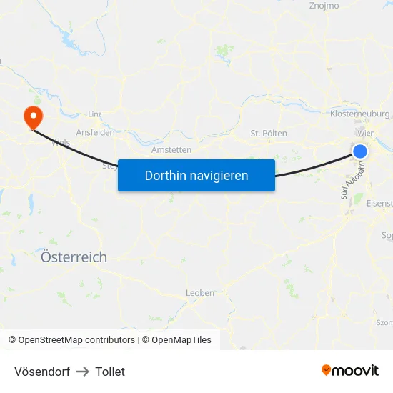 Vösendorf to Tollet map