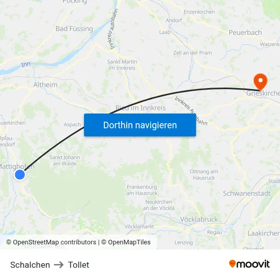 Schalchen to Tollet map