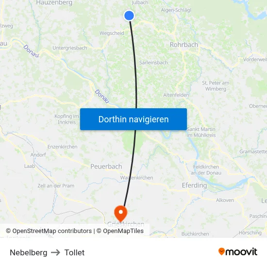 Nebelberg to Tollet map