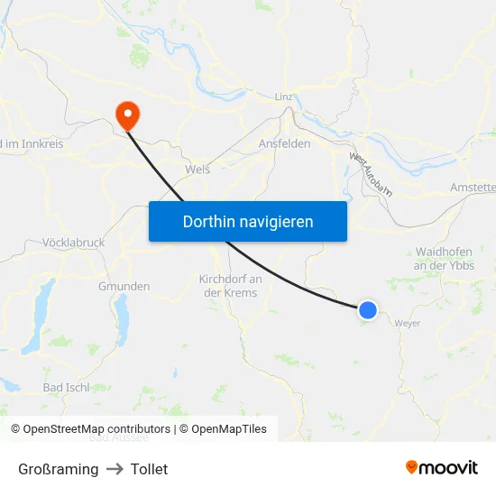 Großraming to Tollet map