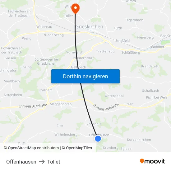 Offenhausen to Tollet map