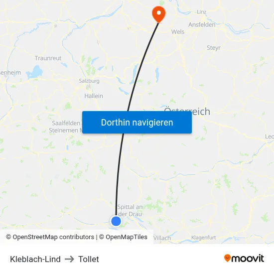 Kleblach-Lind to Tollet map
