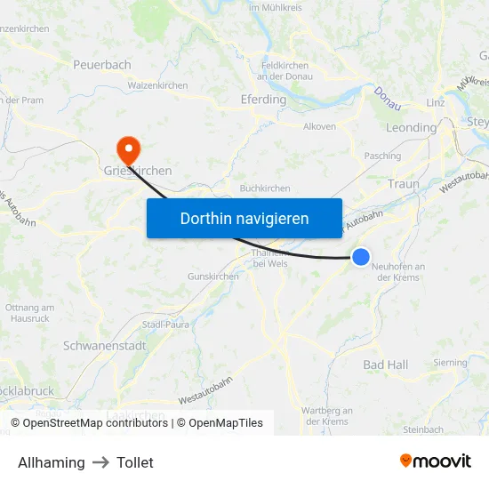 Allhaming to Tollet map