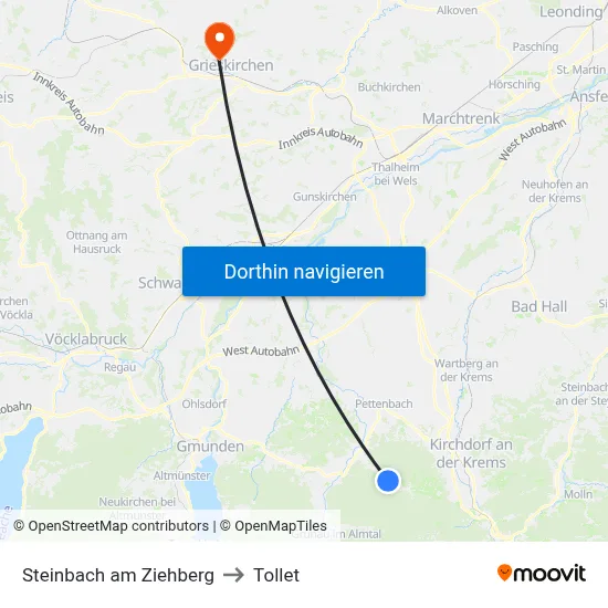 Steinbach am Ziehberg to Tollet map