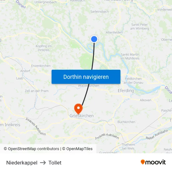 Niederkappel to Tollet map