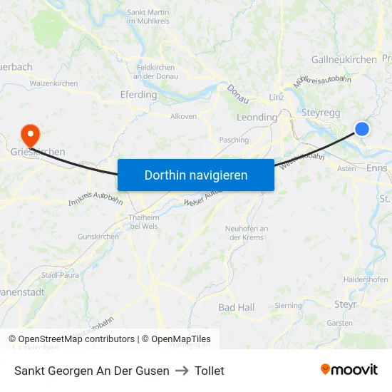 Sankt Georgen An Der Gusen to Tollet map